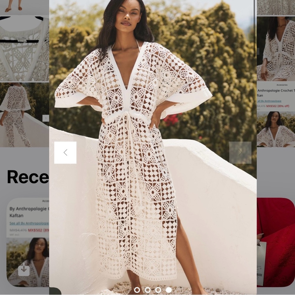 Anthropologie  Maeve White Crochet Maxi Dress